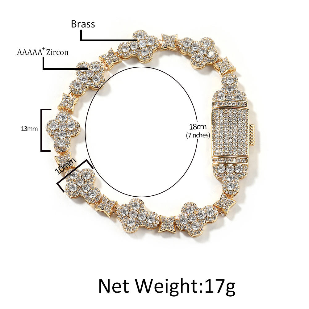 New Simple 10mm Cross Flower Bracelet Micro Inlaid Zircon Sparkling Hand Jewelry