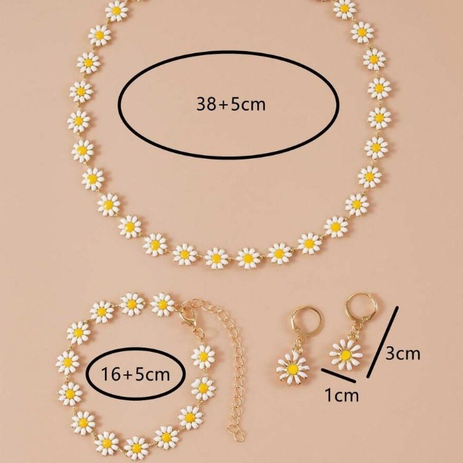 Jewelry Daisy Small Flower Necklace Earrings Bracelet Set Simple Collar Chain