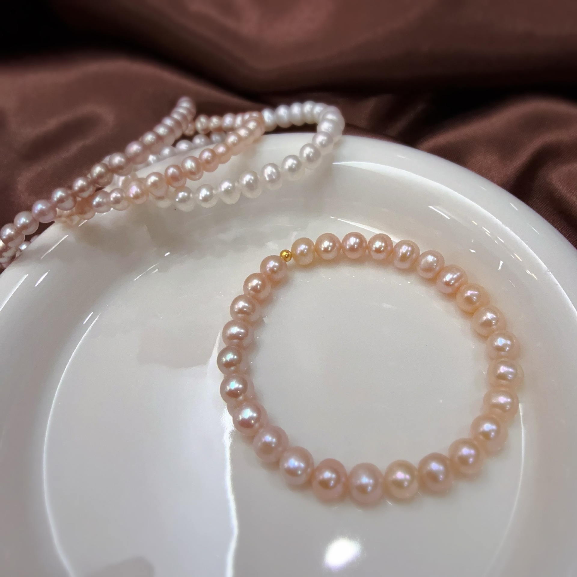 Romantic light purple natural pearl bracelet for women elastic stretch thread 925 silver plated 18k gold beads