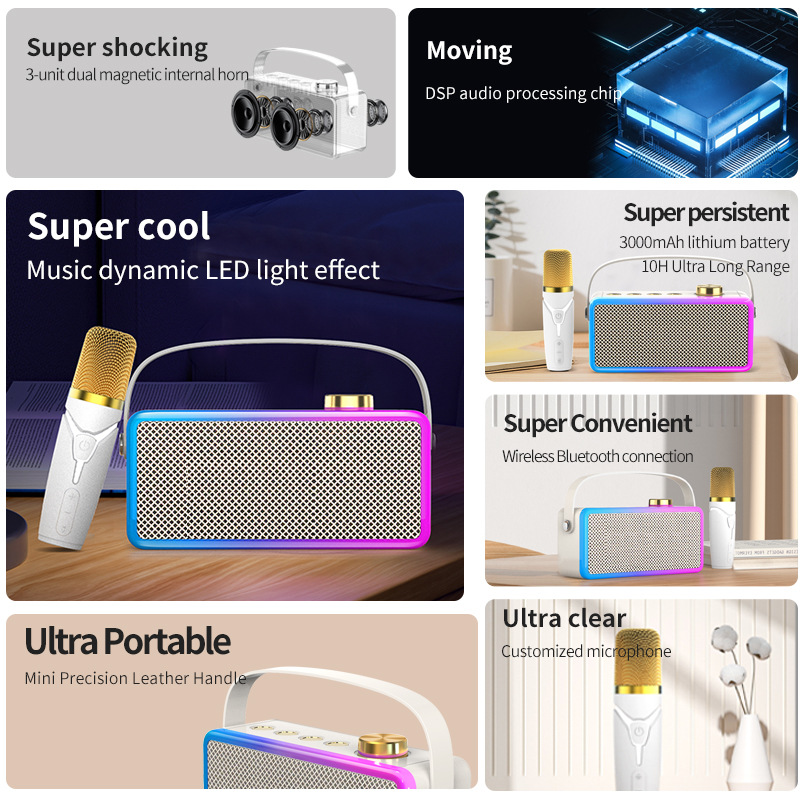 Bluetooth Singing K12 Song Small Speaker Audio Support Microphone Wireless Children Home Outdoor KTV All-in-One Audio