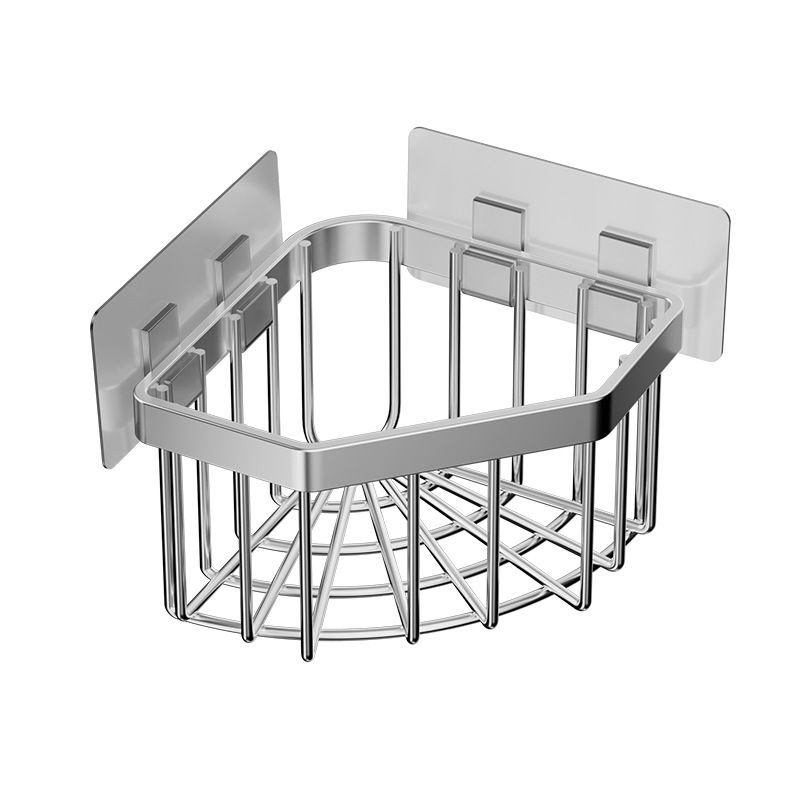 Stainless steel kitchen sink corner sponge storage basket bathroom nail-free shelf triangle no-drill drain rack