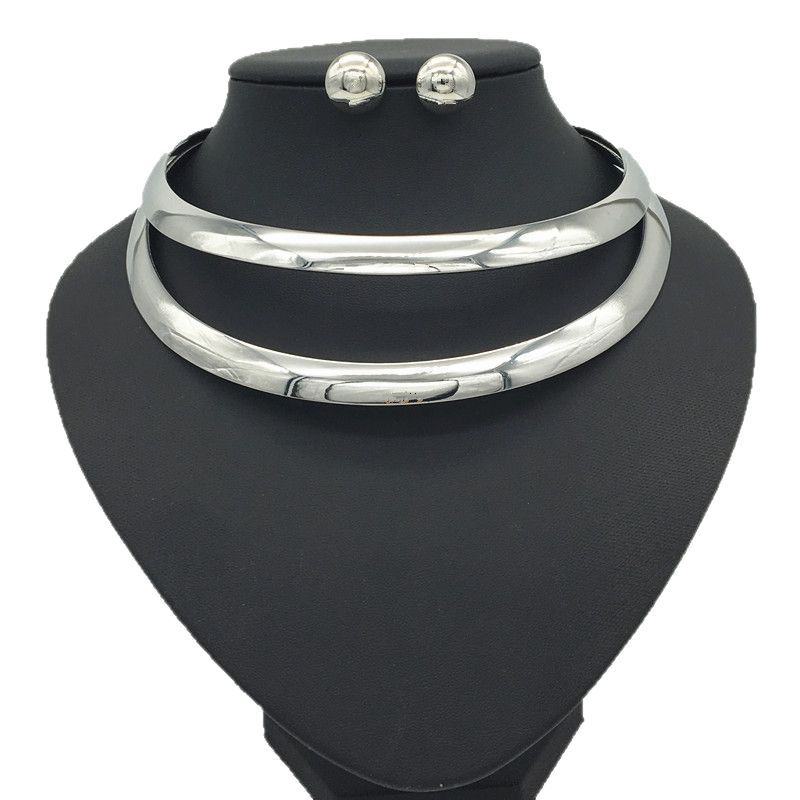 Simple double-layer hollow metal collar punk exaggerated neck ring necklace for women choker