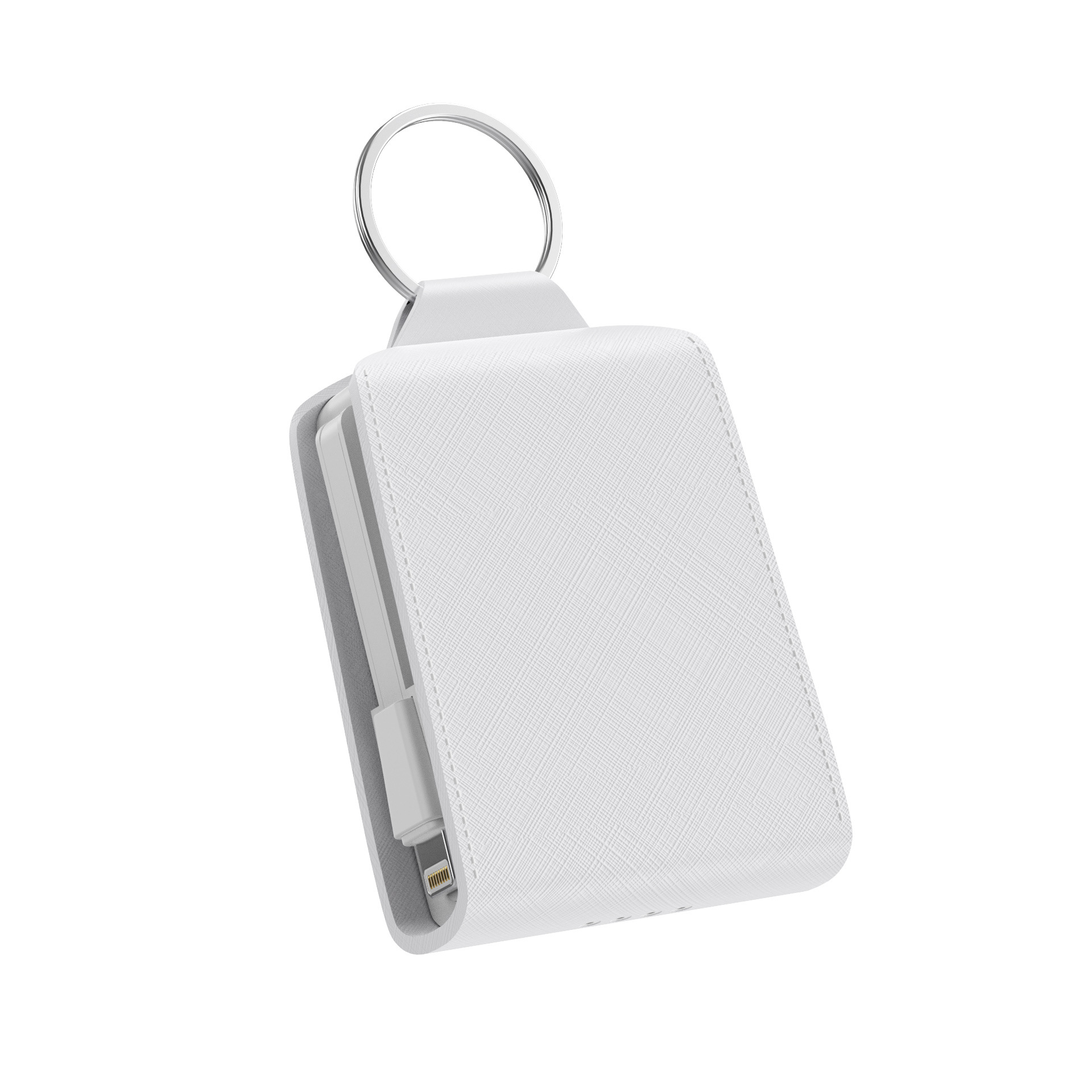 New Mini Keychain Power Bank Dual Cable 2000MAH Leather Patch Portable Mobile Power