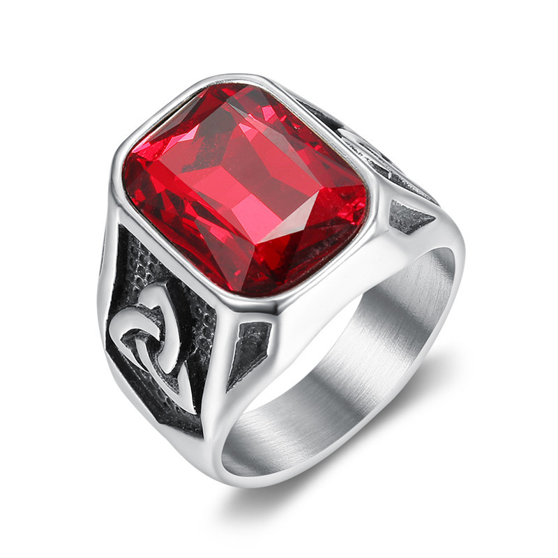 Accessory Hip Hop Punk Viking Ruby Men's Ring Stainless Steel Index Finger Ring