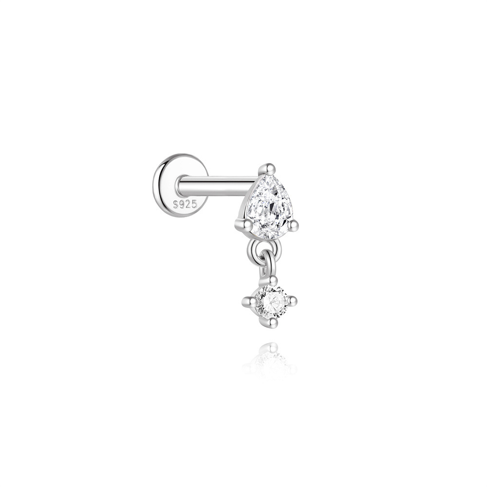 S925 sterling silver spliced moissanite flat head threaded cartilage ear stud ear bone stud ear piercing ear stud