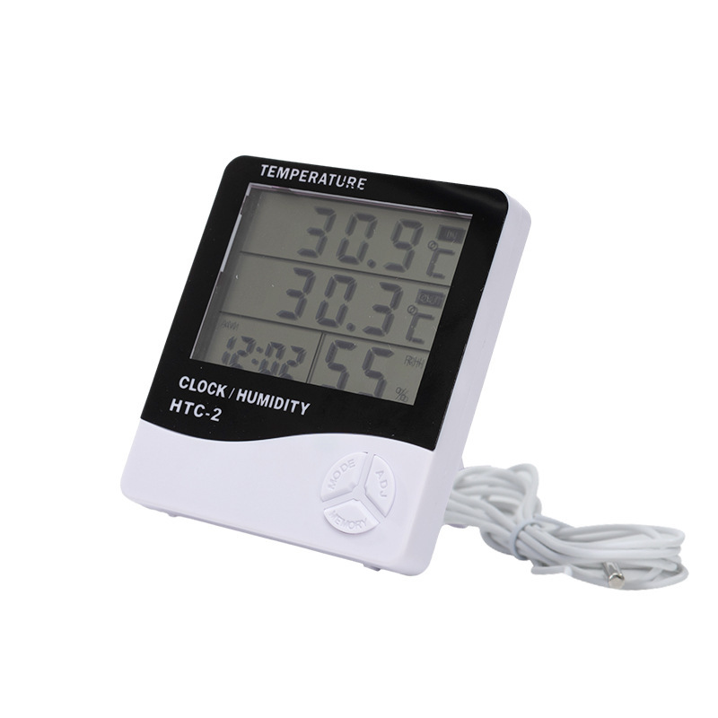 Thermometer hygrometer htc-2 indoor dry wet alarm clock temperature humidity meter electronic digital display time date alarm clock temperature control
