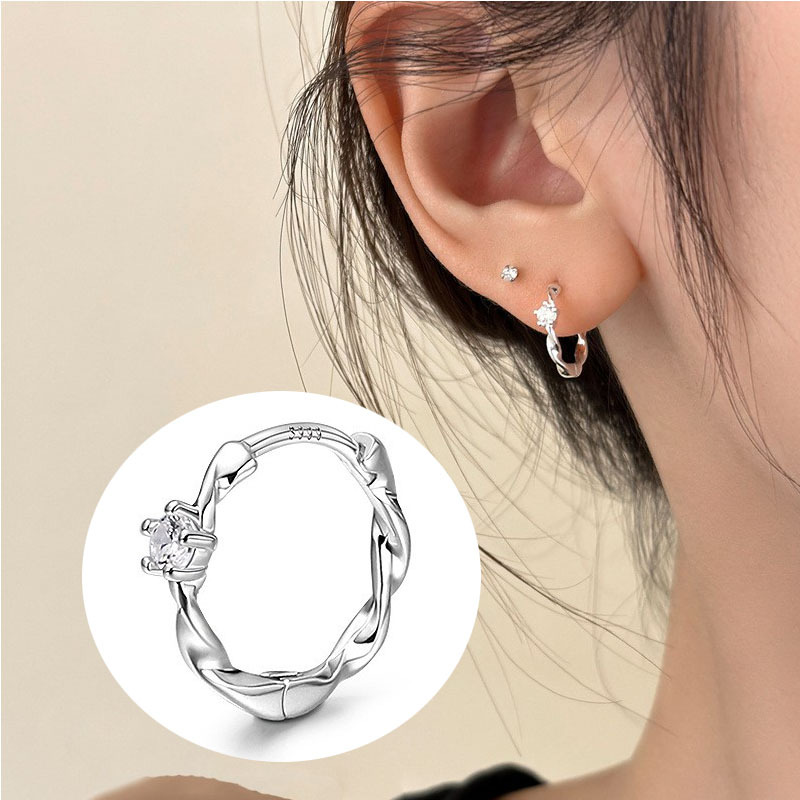 Plain Earring Hoop OL Commute Student Circle Earring Small Simple Zircon Twist Ear Cuff Mobius Ring Earring