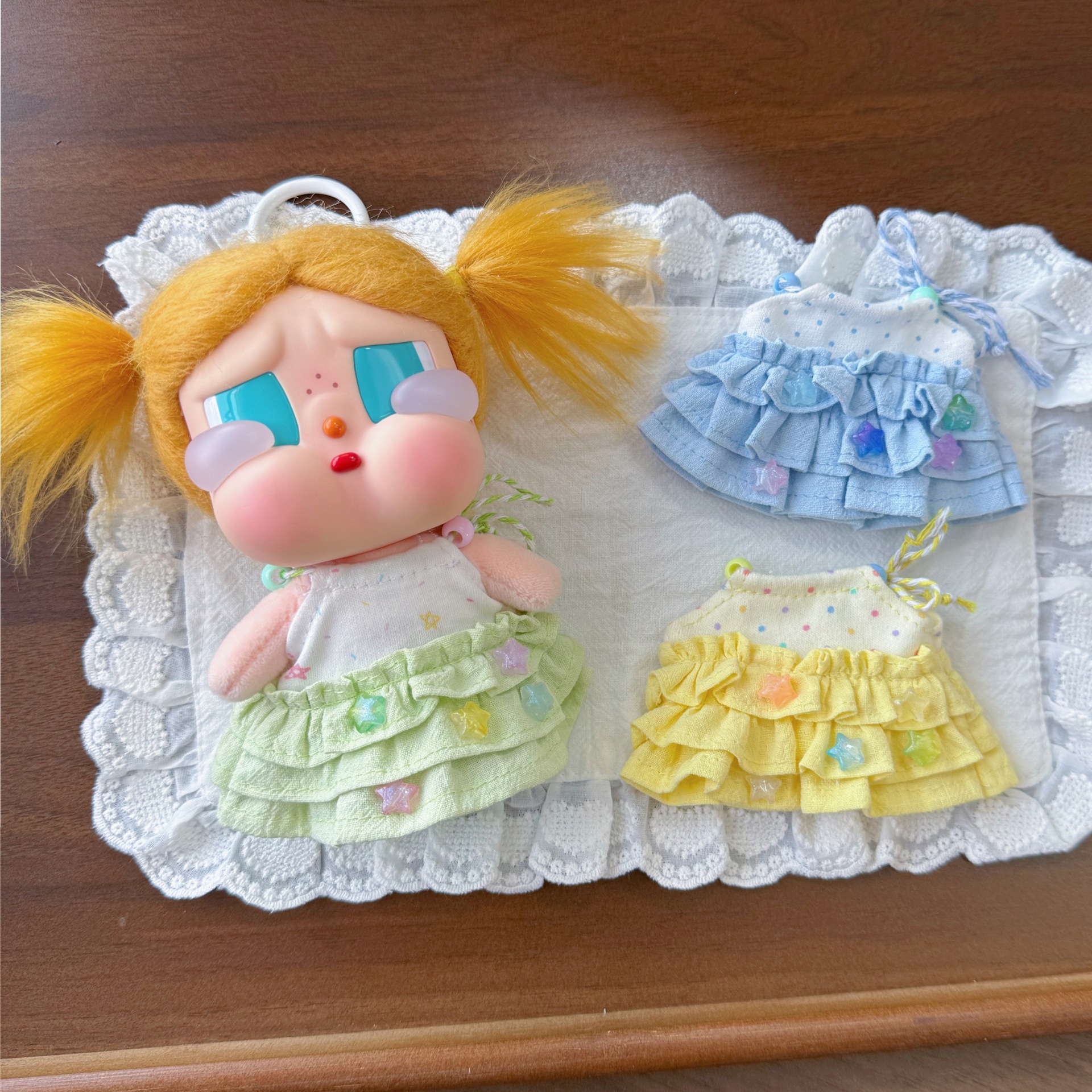 Original 17cm Labubu doll clothes Nyota crying baby kitty summer autumn pleated cake skirt plush doll clothes