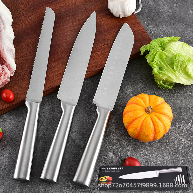 Stainless steel knife set full steel five-piece set hollow handle chef knife kitchen vegetable knife Japanese style knife fruit knife