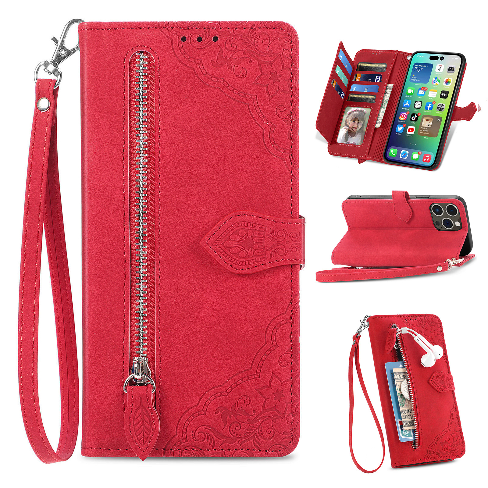 For iPhone18 flip phone case Apple 18 faux leather phone case 17 zipper wallet case Samsung S26P