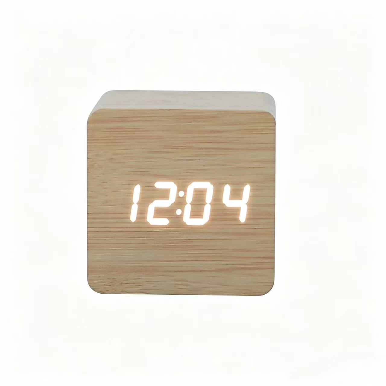 LED Wooden Clock Electronic Thermometer Voice Control LED Clock Digital Electronic Gift Clock Wooden Alarm Clock