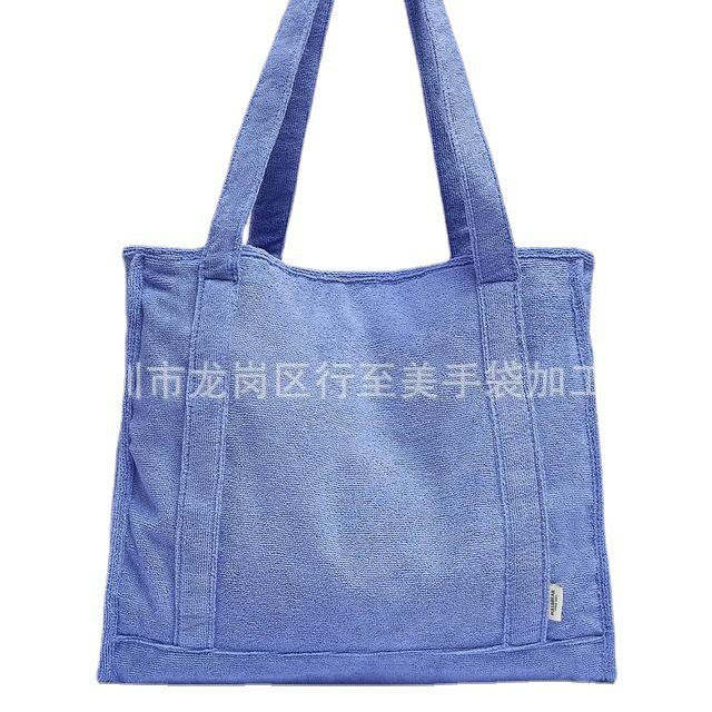 Custom terry cloth handbag shopping bag cotton towel beach bag printable logo mark drawstring zipper crossbody bag