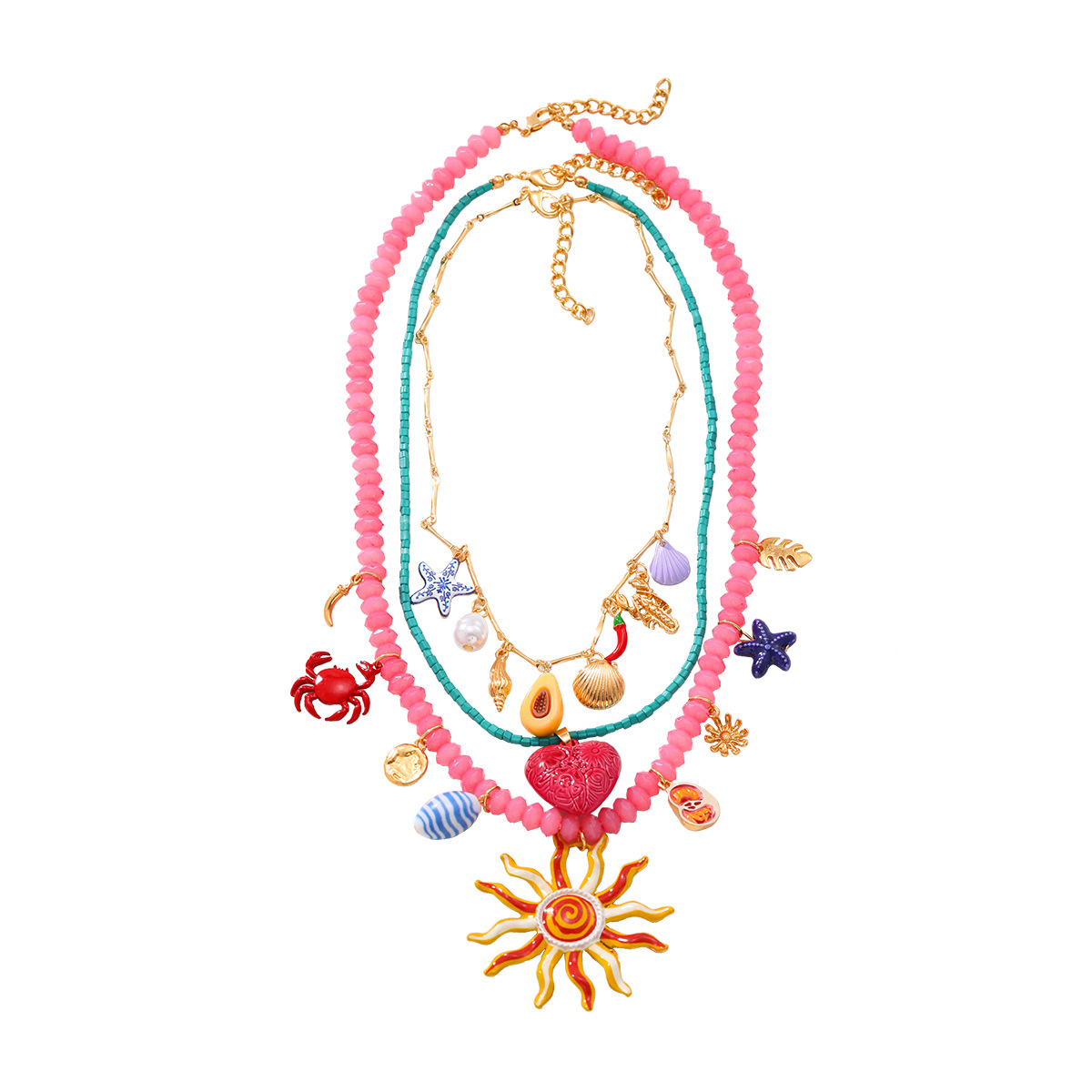 ZA multi-layer beach vacation necklace for women shell starfish conch bead heart crab