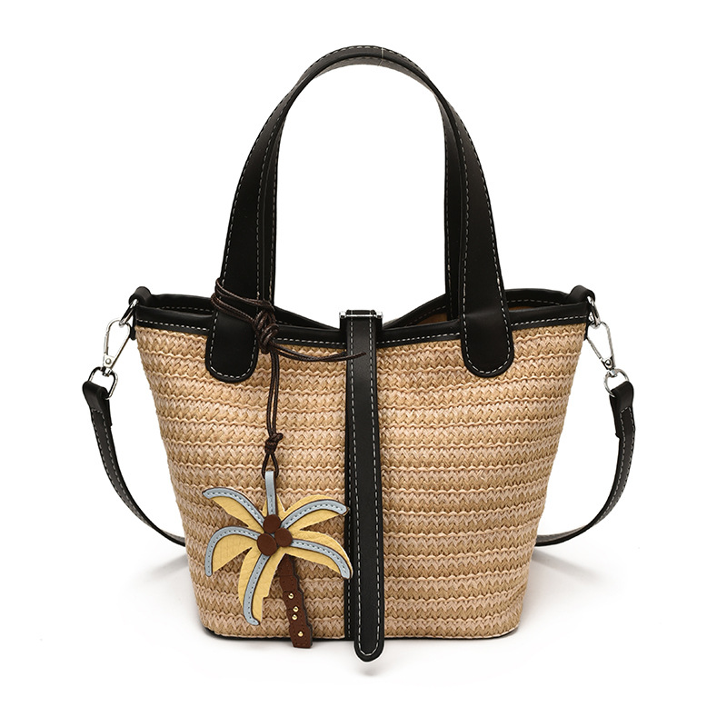 2026 New Woven Bucket Bag for Women Vacation Style Straw Handbag Crossbody Bag Large-Capacity Single-Shoulder Bag