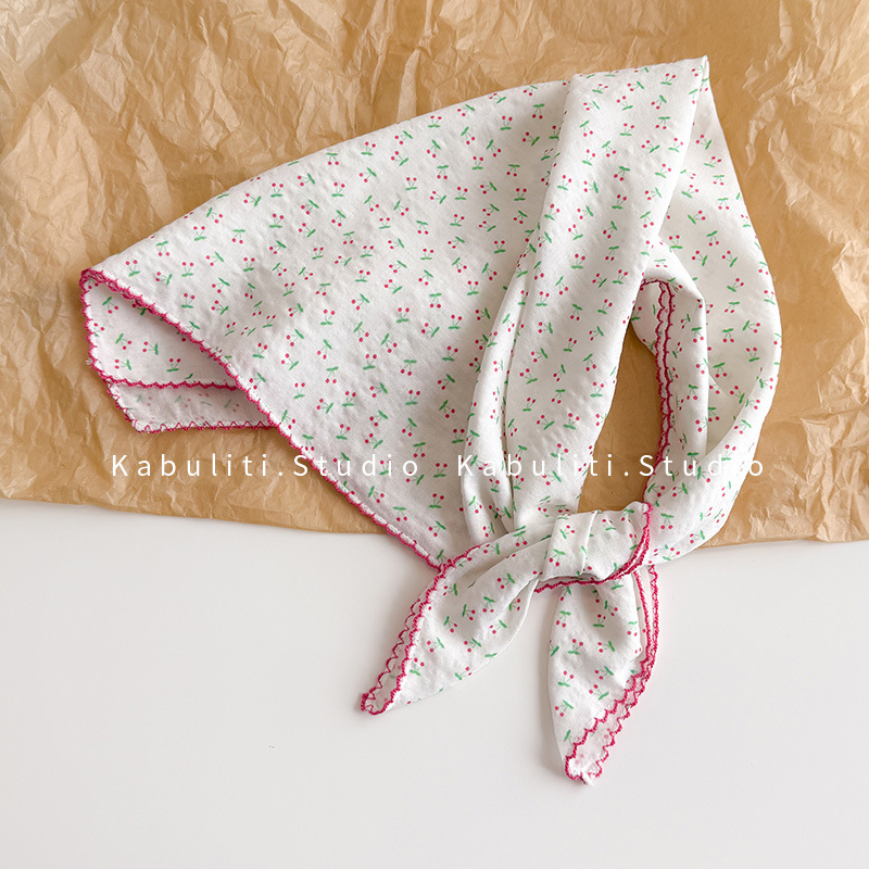 58*58 cotton linen small square scarf, fresh floral neck protection small scarf for girls, hair band