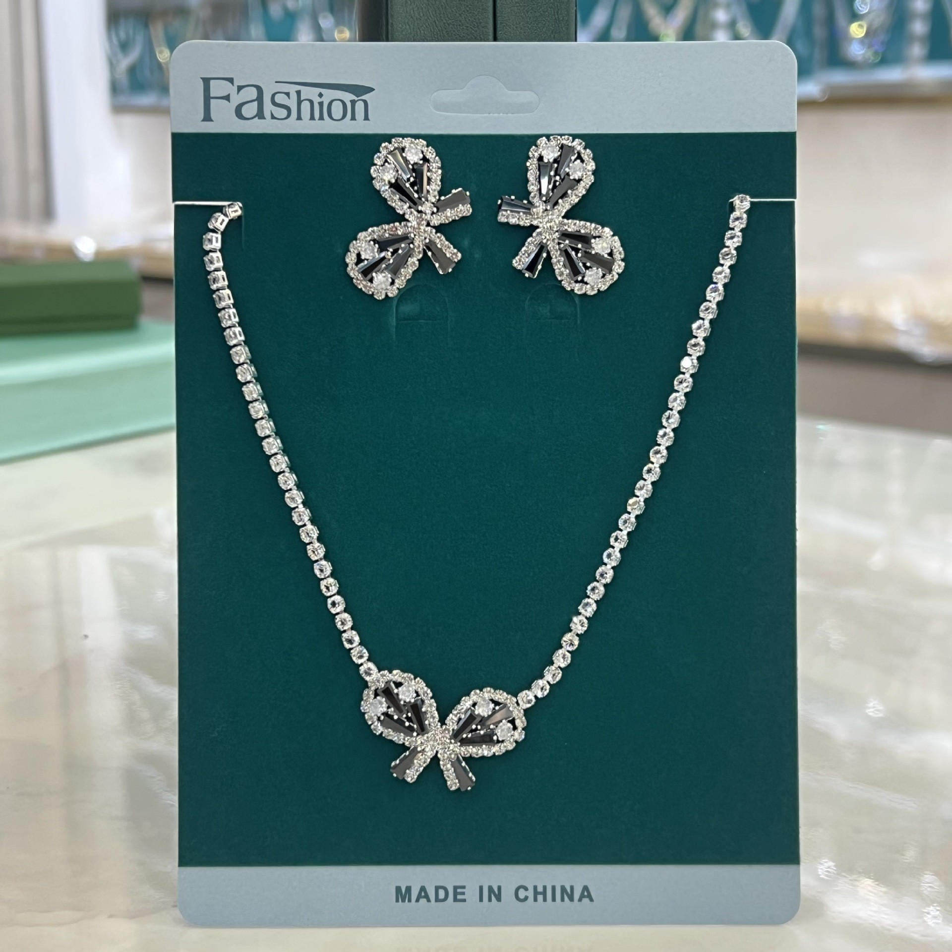 Jewelry Set Sweet Simple Bow Necklace Earrings Two-Piece Wedding Dress Exquisite Accessories