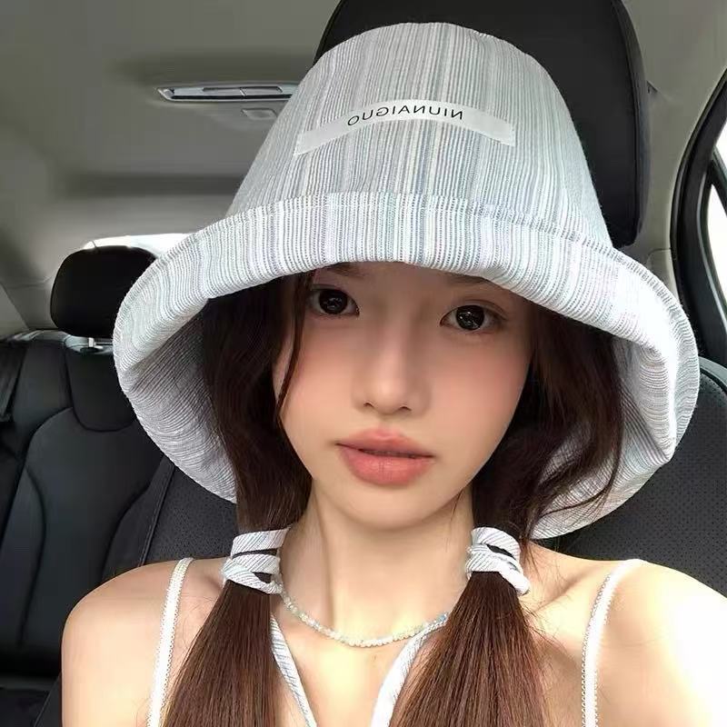Small Fresh Striped Bucket Fisherman Hat for Women, Spring/Summer 2025 New, Wide Brim, UV Protection, Sun Protection Hat