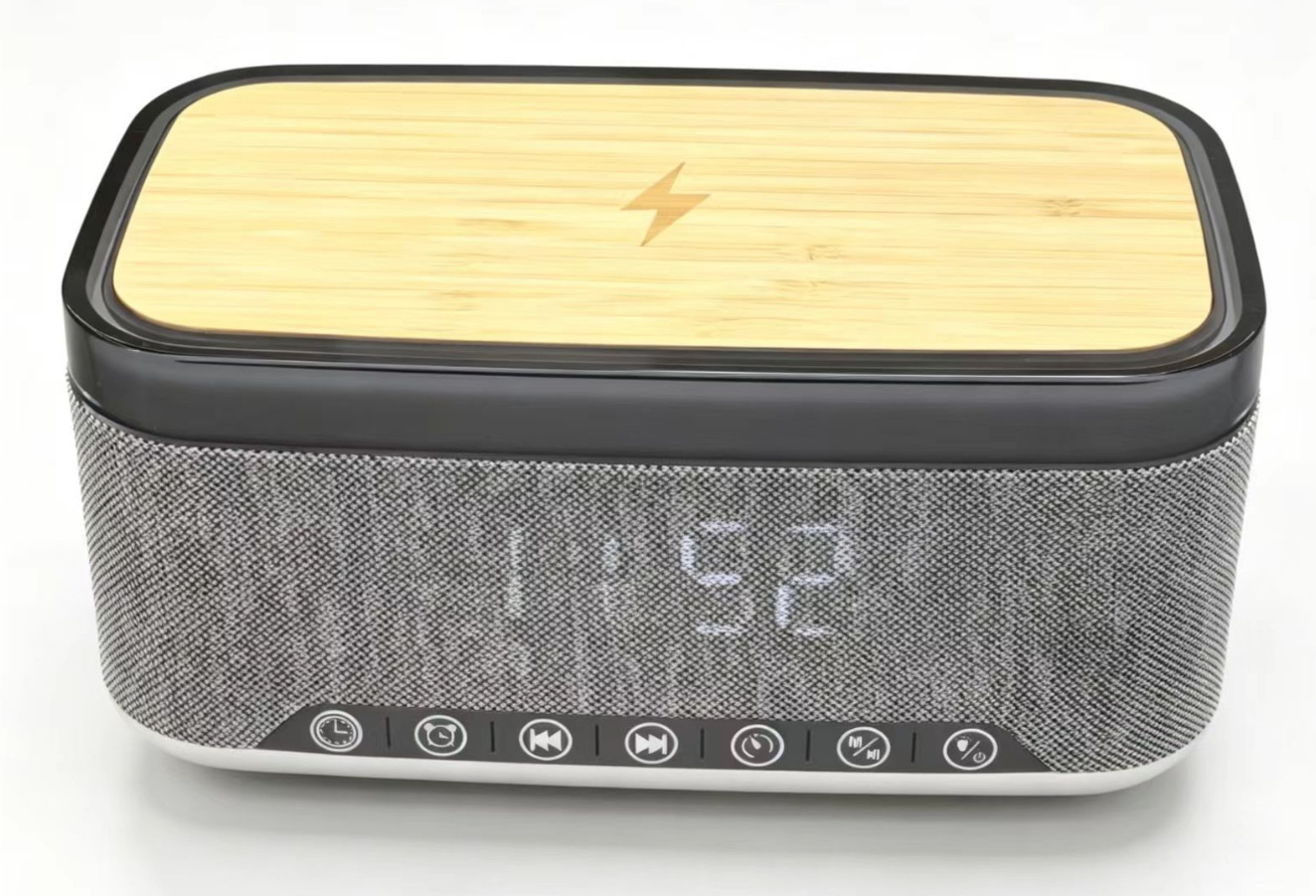 S300 Bamboo Speaker Clock Alarm 15W Wireless Charging White Noise High Power Bluetooth Speaker