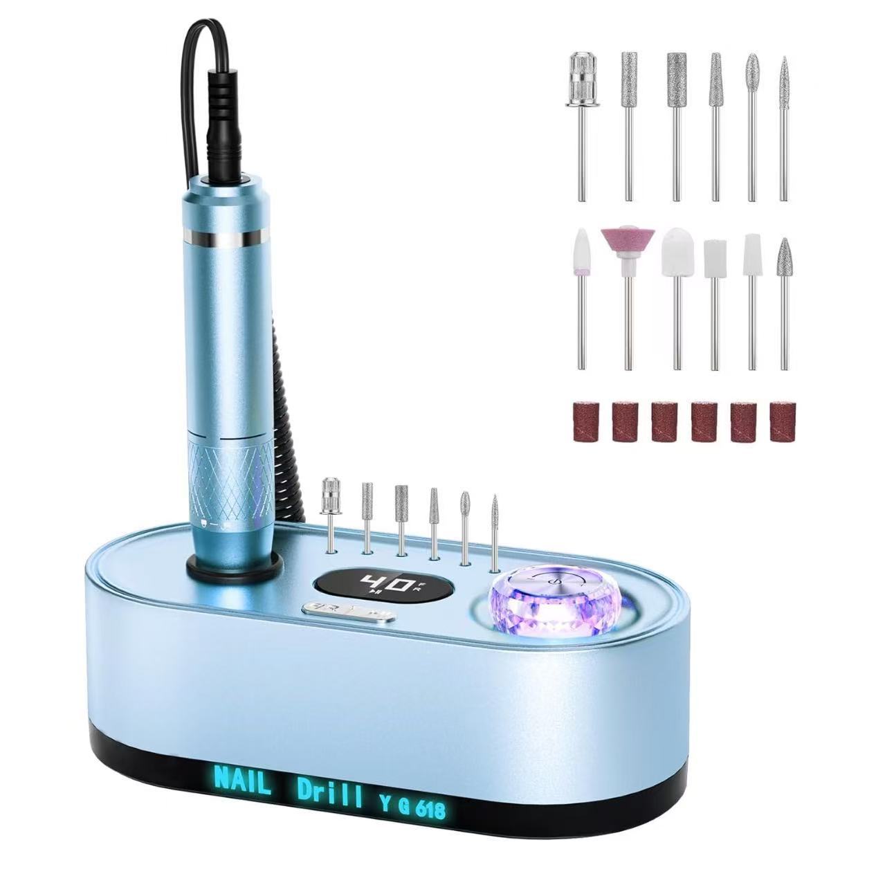 New Integrated Nail Drill Electric Nail Remover 45000 RPM No Heat Crystal Purple Light Breathing