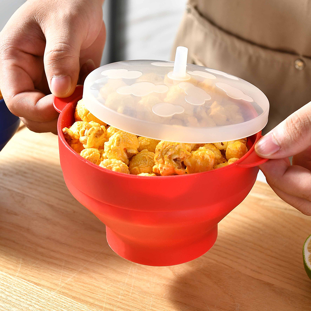 High Temperature Resistant Foldable Oven Bowl Popcorn Bowl with Lid Popcorn Bucket Bamboo Vacuum Bowl