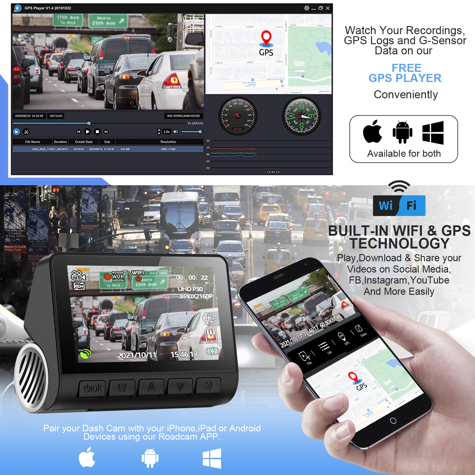 Novatek V55 HD 4K Dash Cam With WiFi With GPS Dashcam A800S Optimized 70mai