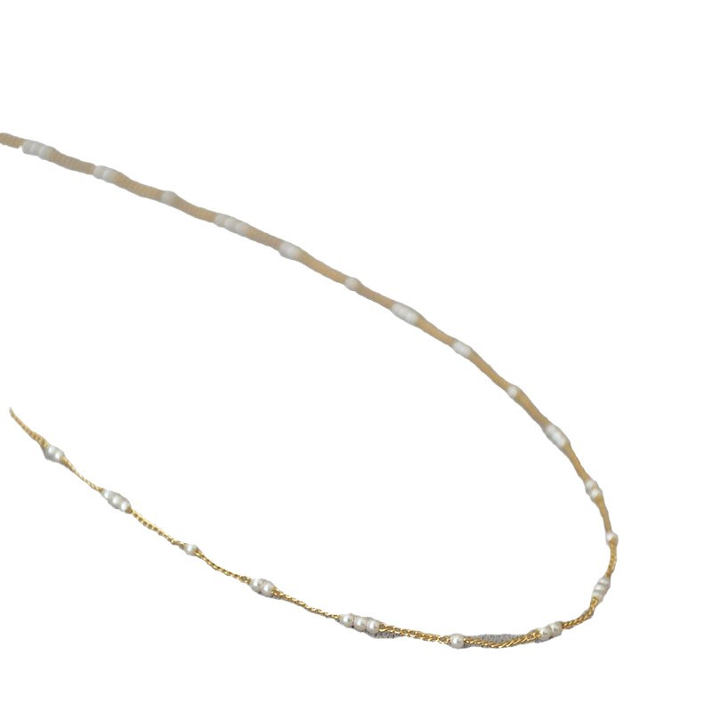 Simple mini baby small pearl spaced brass gold-plated elegant ultra-fine necklace锁骨链