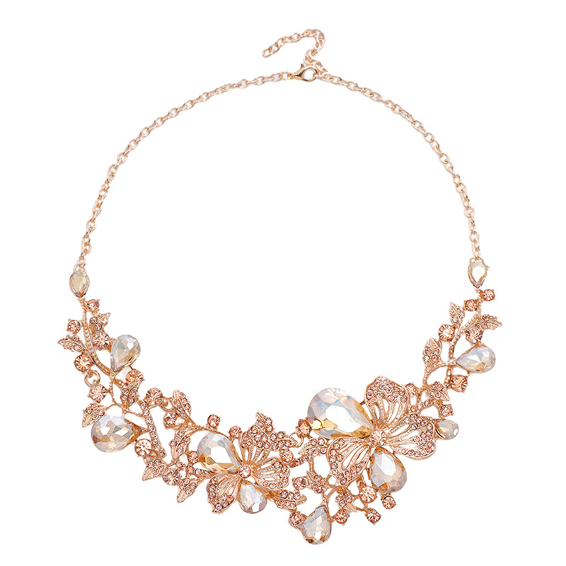 Exaggerated Necklace Earring Set Women Alloy Chain Flower Bride Accessories