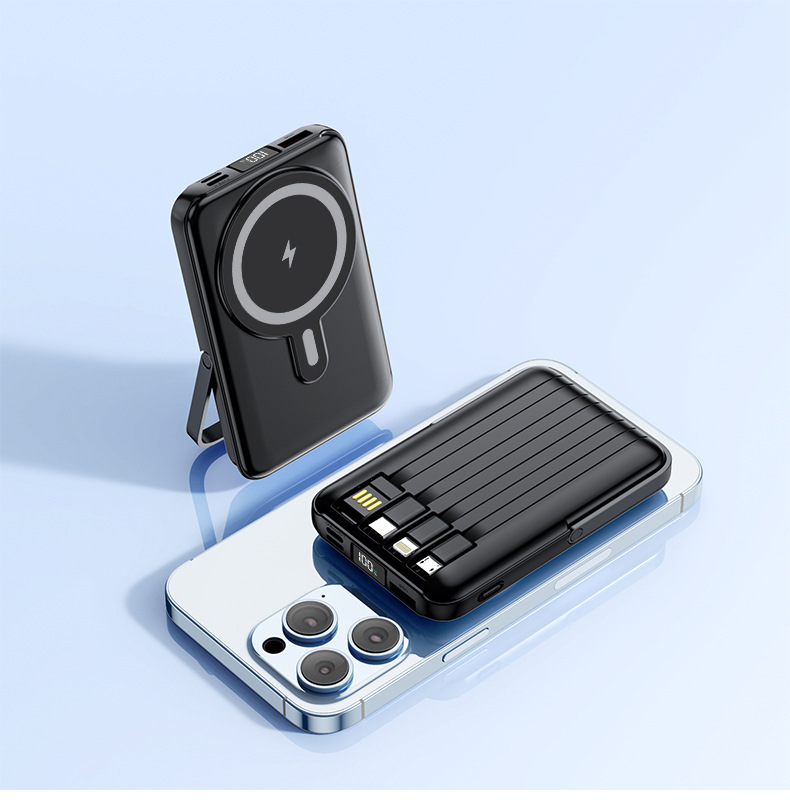 Fast Charging Magnetic Wireless Charging Cable 1/20000mAh Power Bank Stand Mobile Power Supply