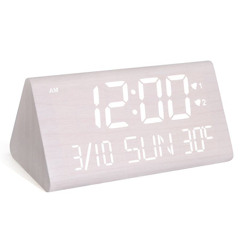 LED Wooden Clock Digital Night Light Silent Digital Alarm Clock Perpetual Calendar Temperature Electronic Clock Multifunctional Clock