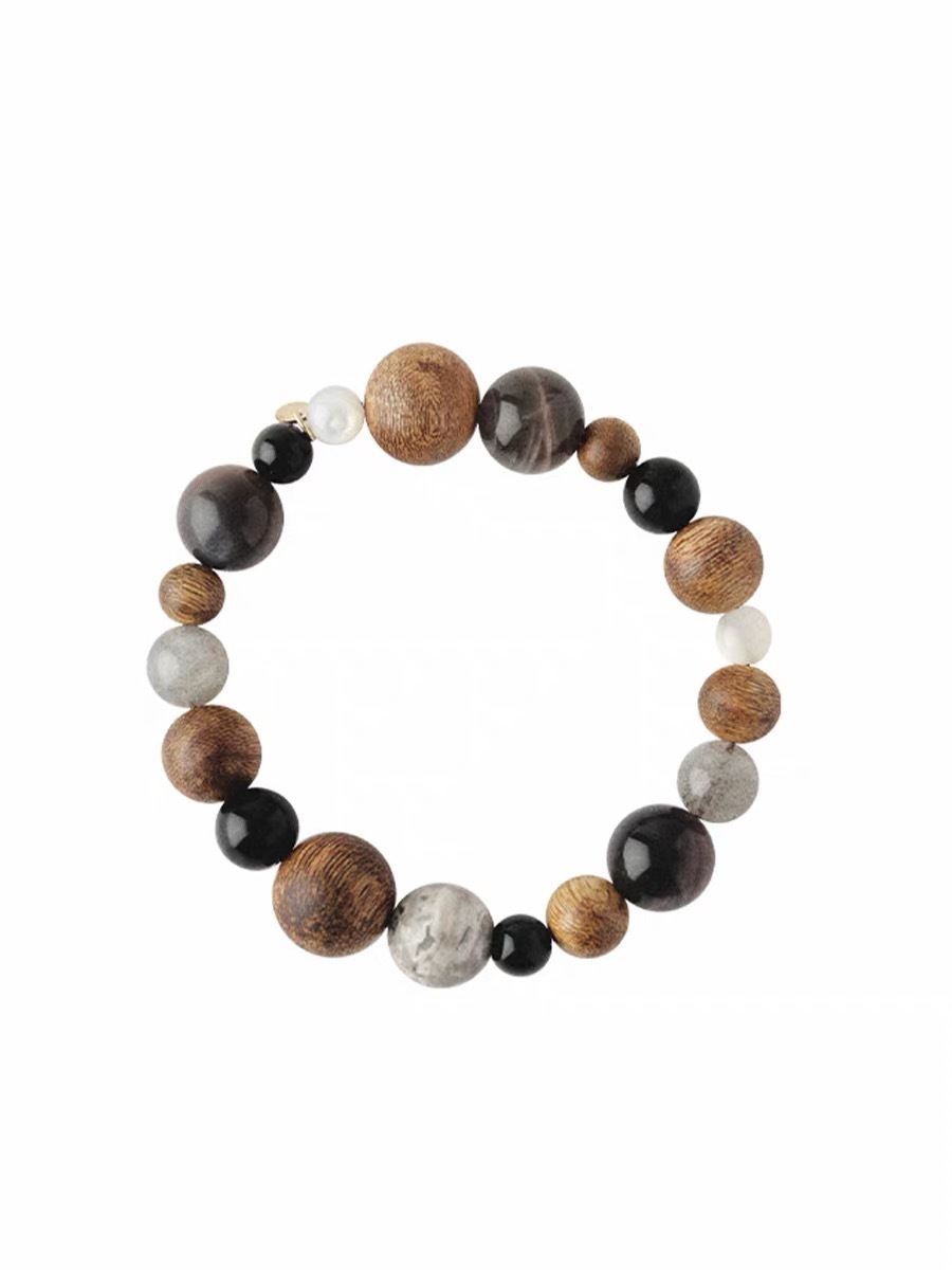 Spring Summer New Agarwood Sandalwood Natural Stone Agate/Amber/Crystal Tiger Eye Agate Beaded Bracelet for Women Collection