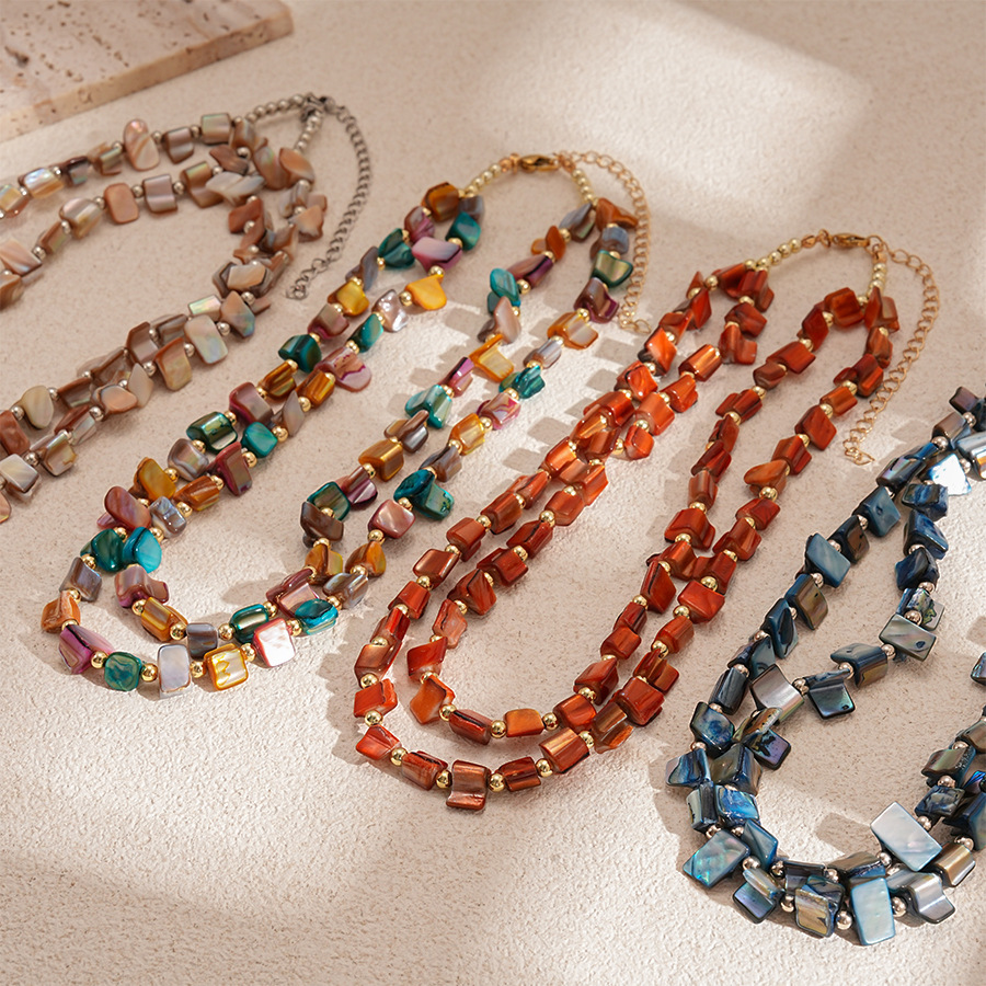 Irregular Double-Layer Imitation Shell Beaded Necklace Vacation Style for Women