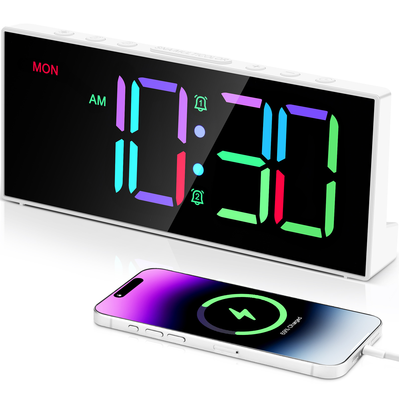 Colorful LED electronic clock RGB digital display clock office living room European decoration seven-color
