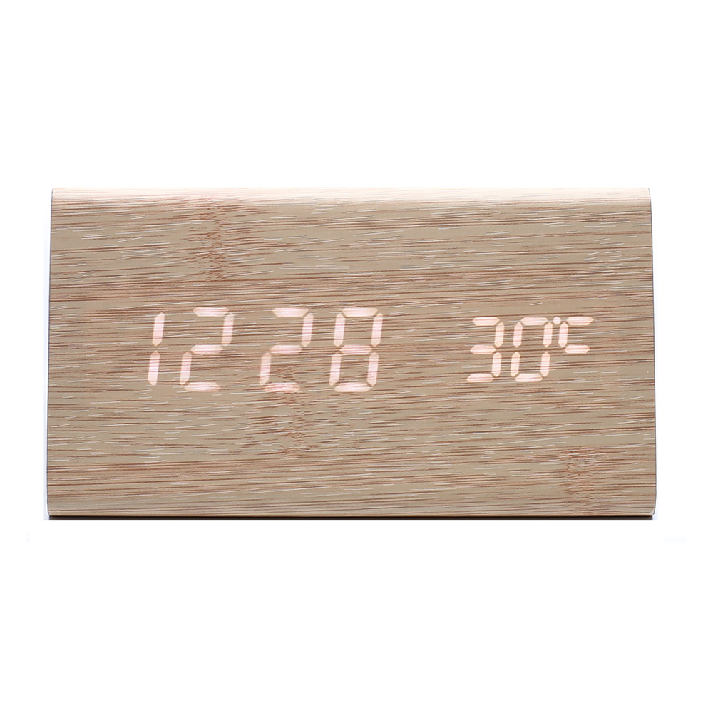 Alarm clock wooden student smart clock, silent bedside night light electronic clock, wake-up desktop children's wooden clock
