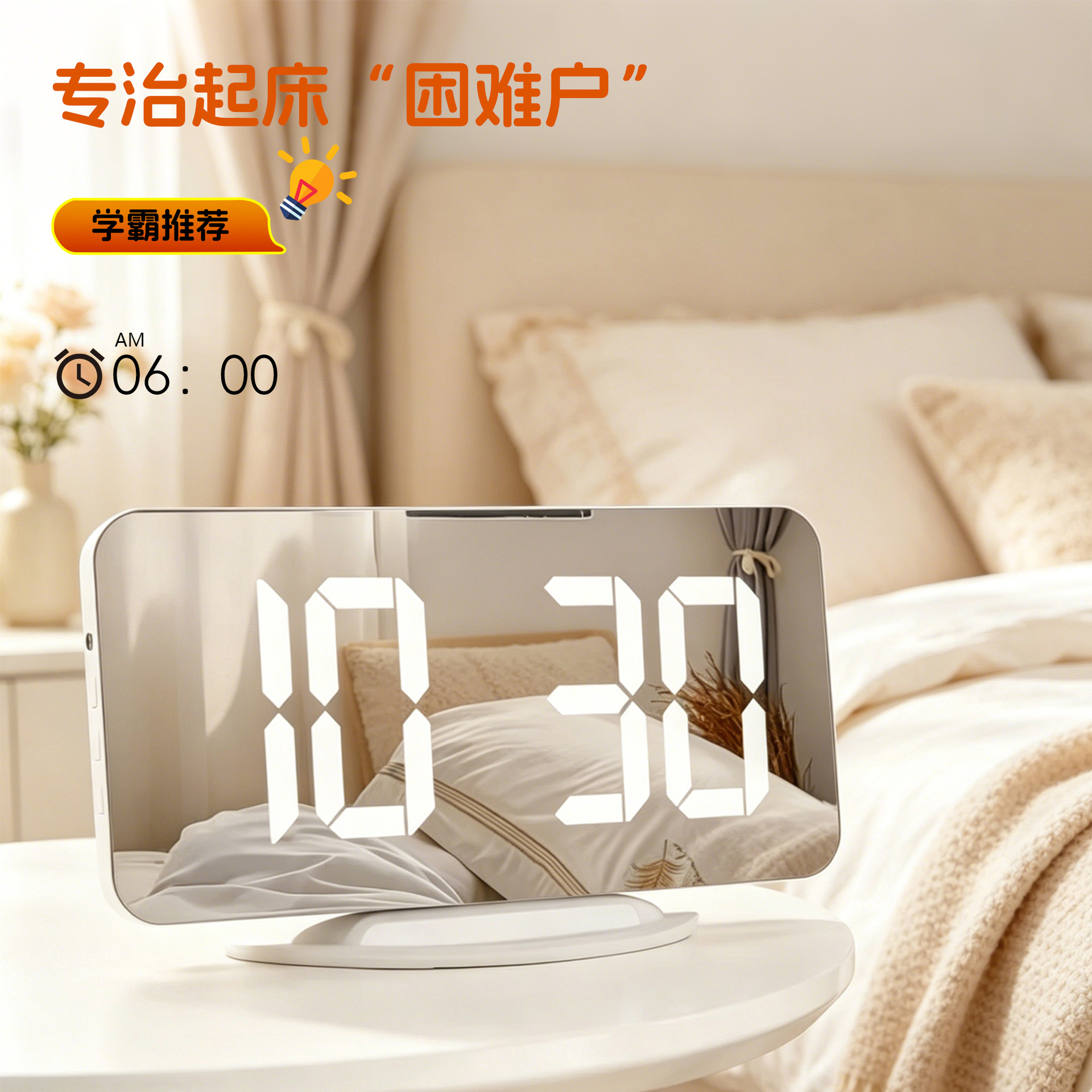 Mirror alarm clock multifunctional LED light makeup mirror alarm clock simple wall-mounted desktop wall clock alarm clock
