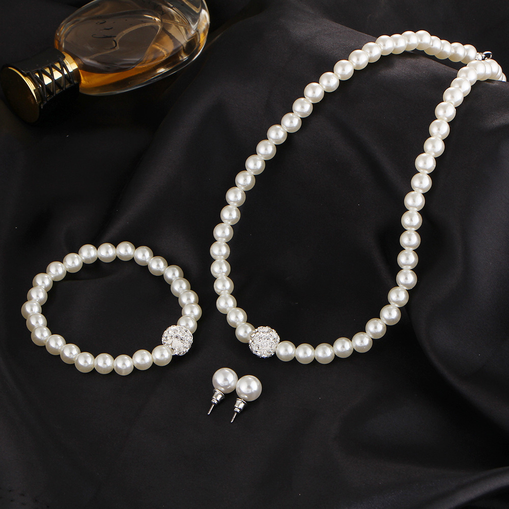 Imitation pearl necklace bracelet earring set three-piece set bridal accessories accessories cross