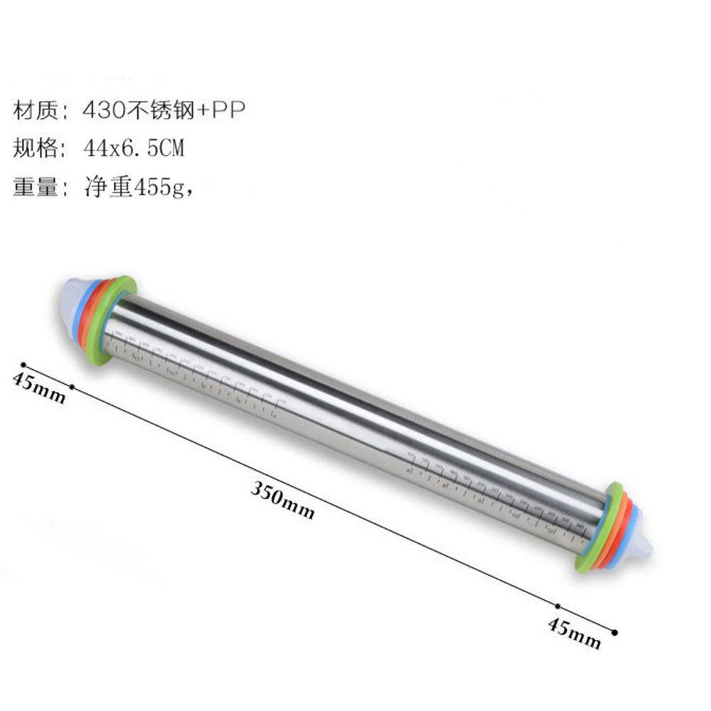 Household Adjustable Stainless Steel Rolling Pin Thickness Scale Dough Skin Kneading Tool Plastic