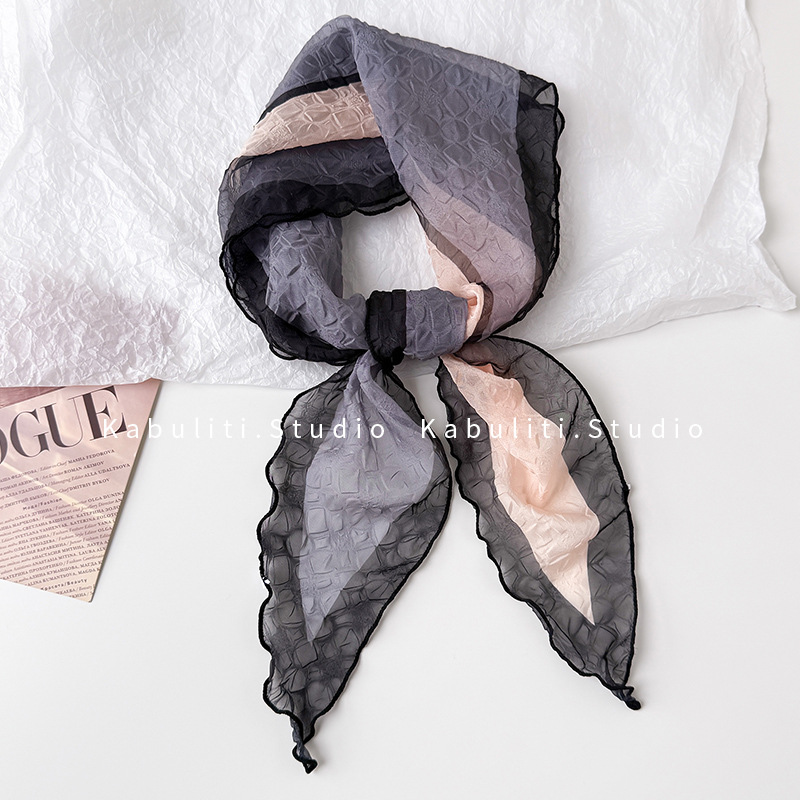 Oil painting wrinkled small triangle square scarf, silk scarf for women, neck protection mother matching shirt hair band neck scarf thin scarf
