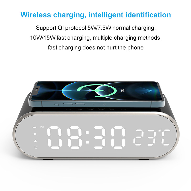 2026 New 15W Thermometer Wireless Charger Clock Wireless Charger Snooze Alarm Clock Wireless Charger