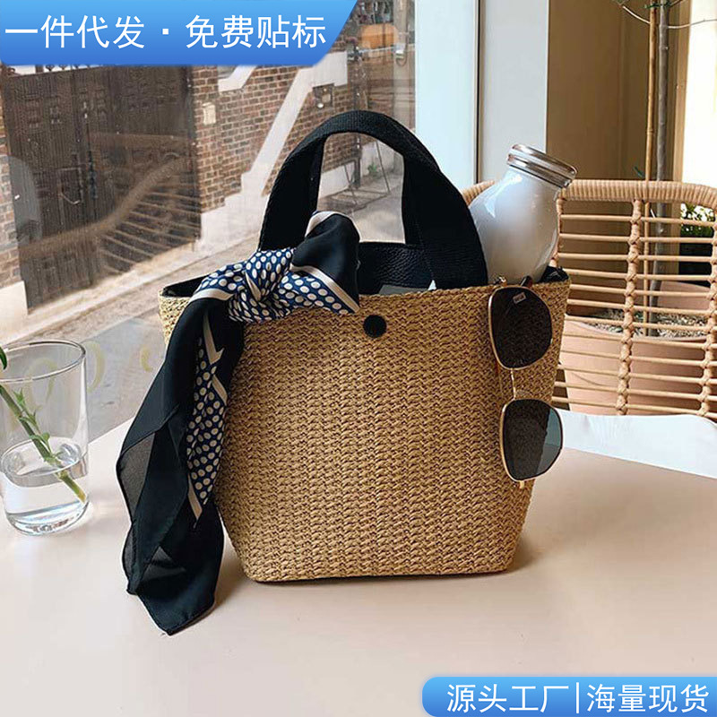 2025 New Beach Summer Seaside Vacation Summer Pastoral Style Woven Bag Handheld Woven Bag Women