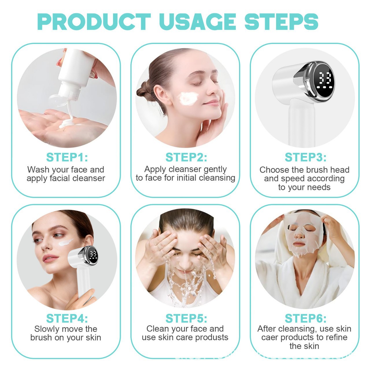 New household multi-face electric facial cleansing brush deep pore cleaning massage silicone facial cleansing brush
