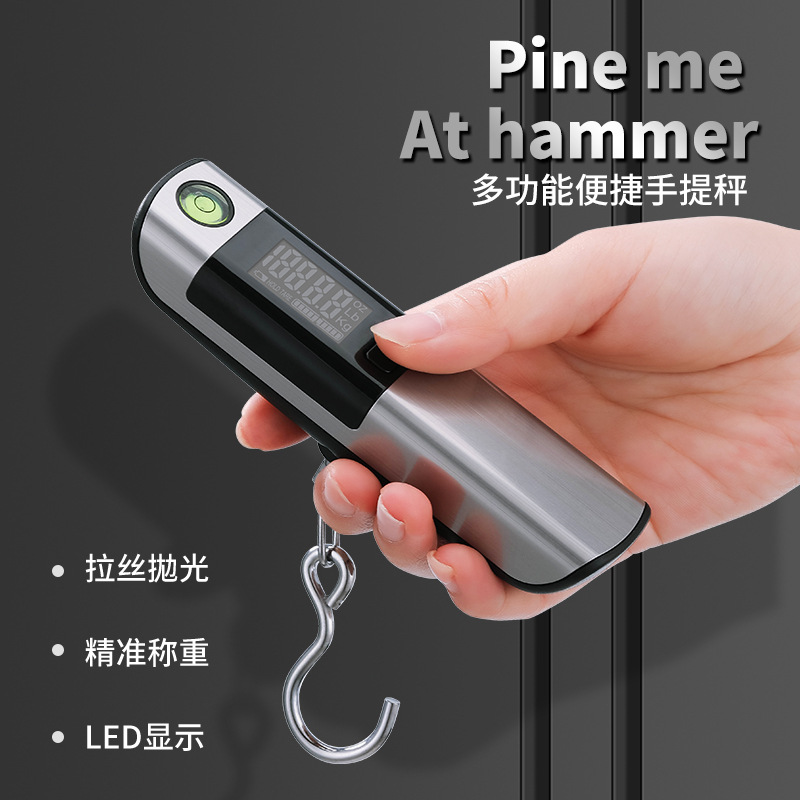 Special stainless steel electronic luggage scale 50KG with level bubble tape measure multi-purpose portable electronic hanging scale