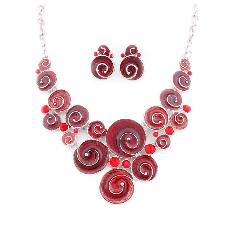 A422 Silver Accessories Enamel Color Swirl Necklace Mixed Batch Oil Drop Exaggerated Necklace Earring Set