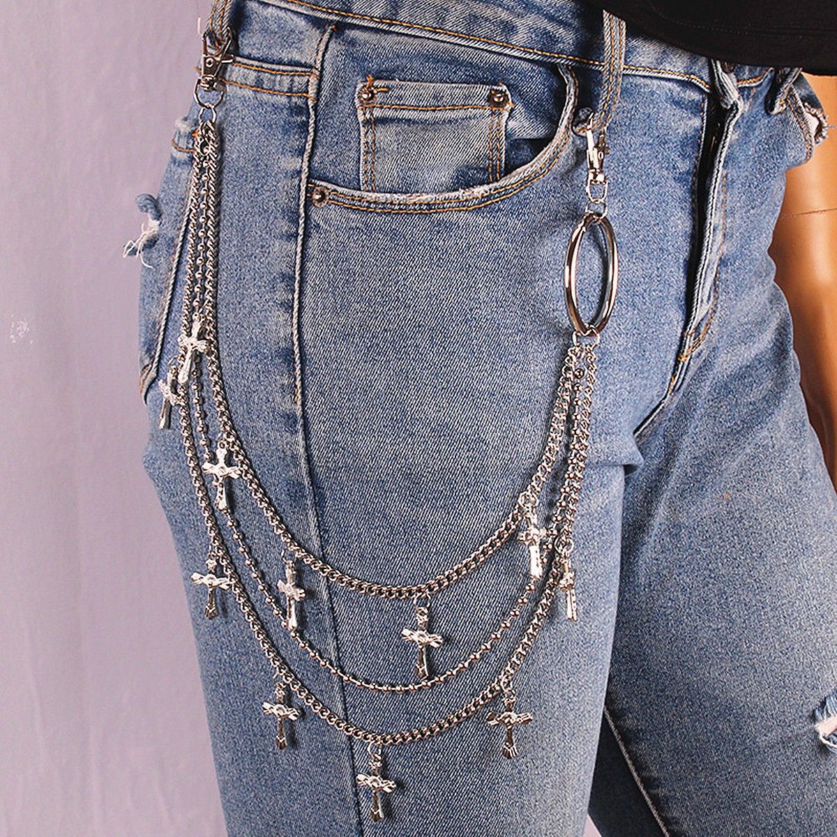 Hip Hop Punk Metal Ring Pants Chain Stage Performance Waist Chain Accessories Pendant Jeans Chain Waist Chain