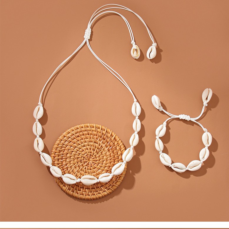 Shell Necklace Beach Vacation Style Hemp Rope Woven Bracelet Ocean Shell Bracelet Set Women