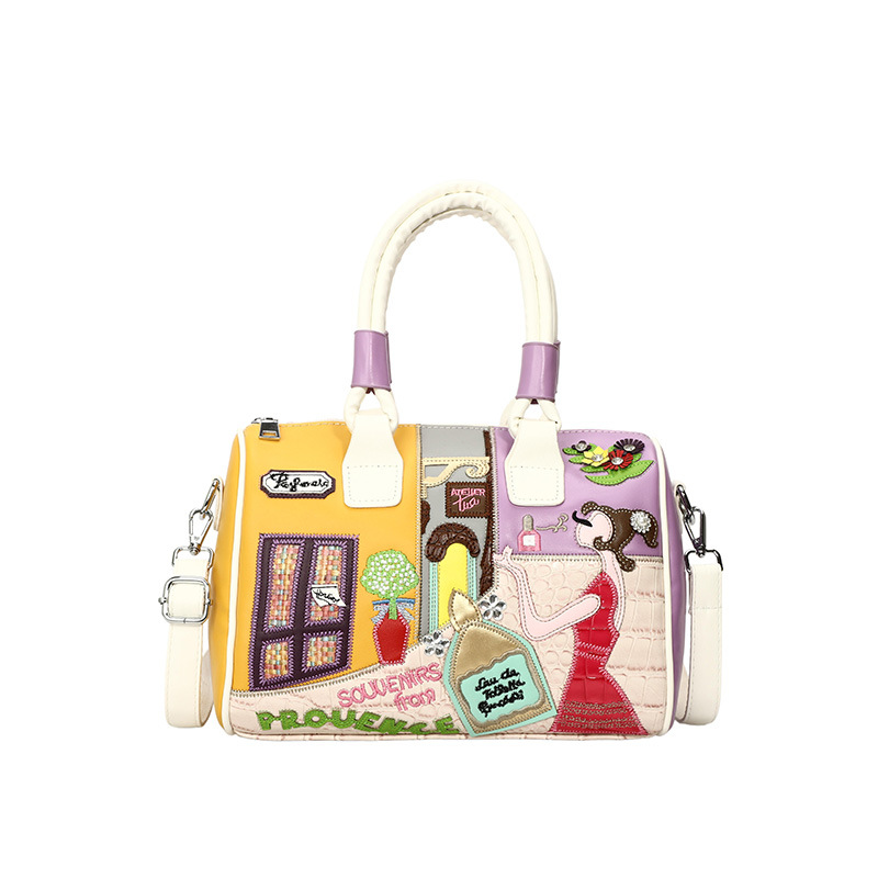 Large Capacity Handheld Boston Bag 2025 New Niche Embroidery Patch Commuter Shoulder Crossbody Bag