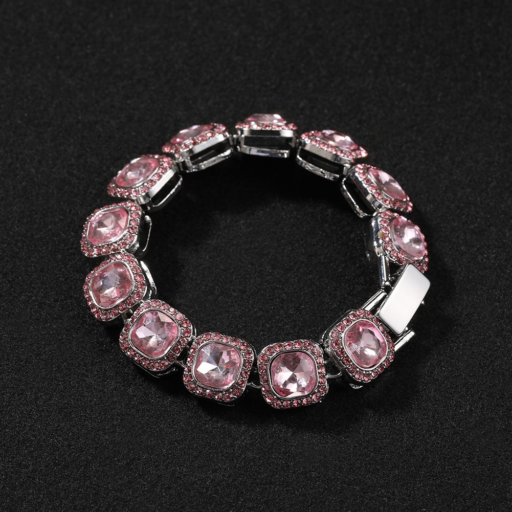 Pink Diamond Alloy Bracelet Simple Geometric Heart Bracelet Women New Cool Hip Hop Hand Jewelry