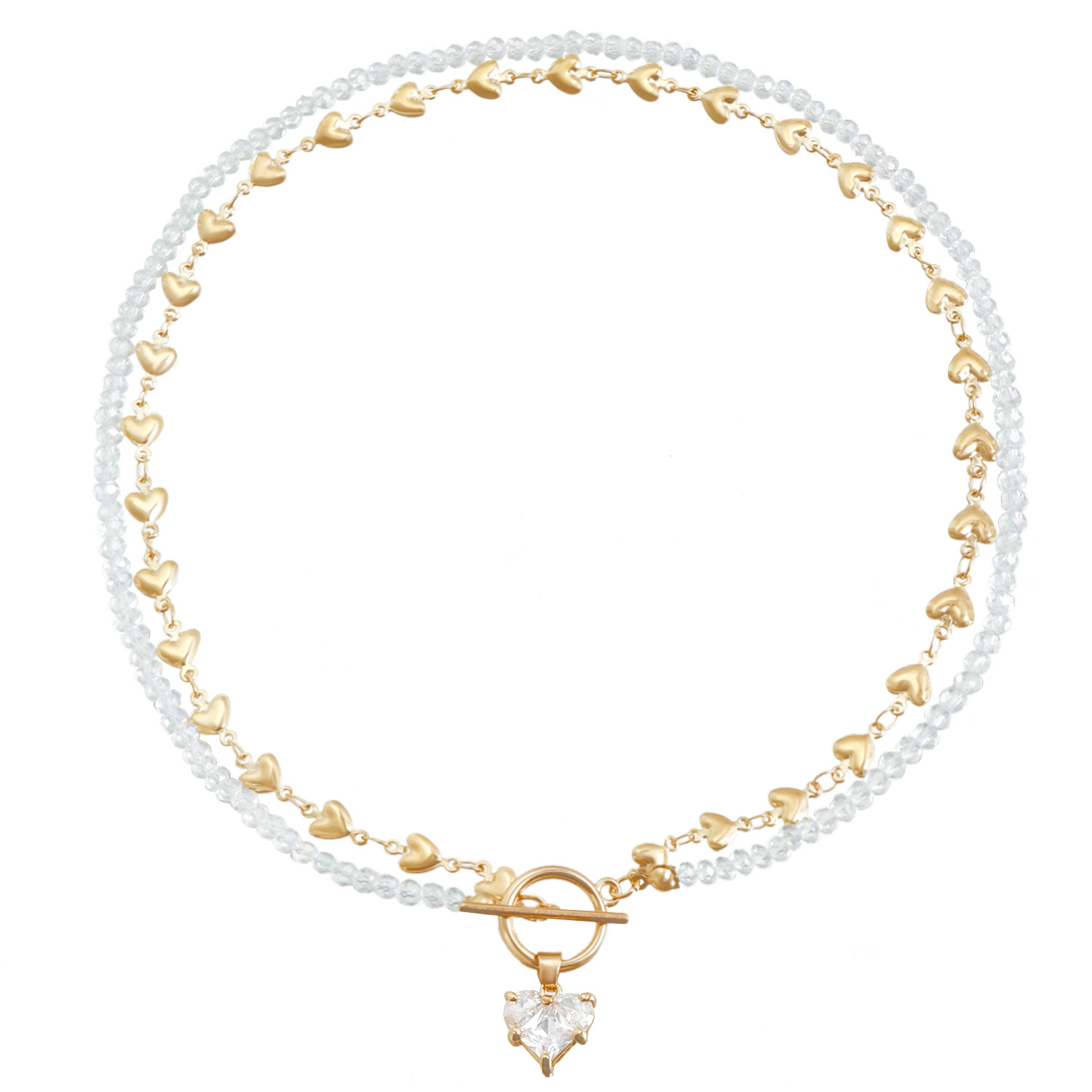 Accessories Rhinestone Love Zircon Pendant Love Chain Choker Sweet and Cool Sexy OT Buckle Necklace