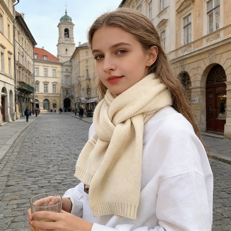 Solid color wool knitted scarf autumn and winter new student couple warm small neck scarf