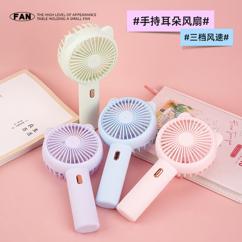 Handheld Mini Cartoon Cat Ear Small Fan USB Charging Student Desktop Outdoor Portable Fan Gift