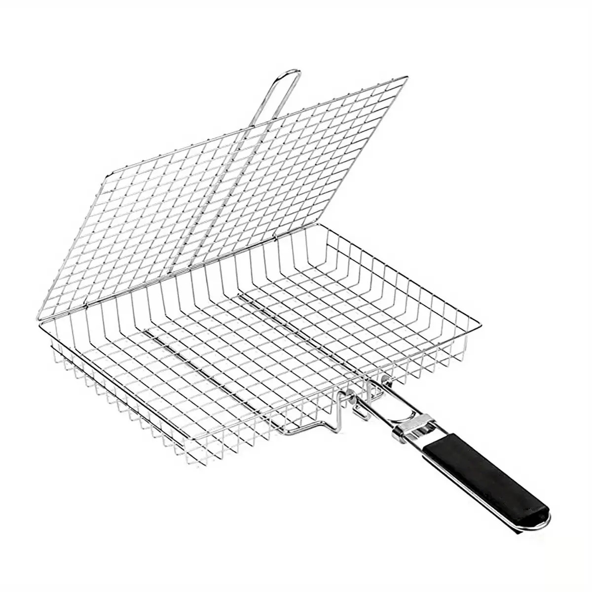 BBQ Stainless Steel Folding Handle Grill Tongs Outdoor Multi-functional BBQ Net Grilled Fish Vegetable Barbecue Tool